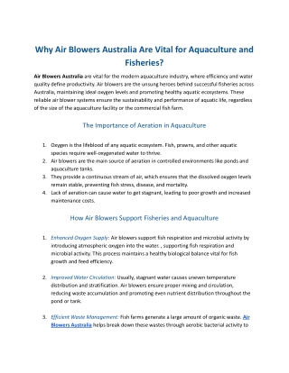 Why Air Blowers Australia Are Vital for Aquaculture and Fisheries_
