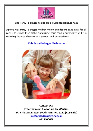 Kids Party Packages Melbourne | Eekidsparties.com.au