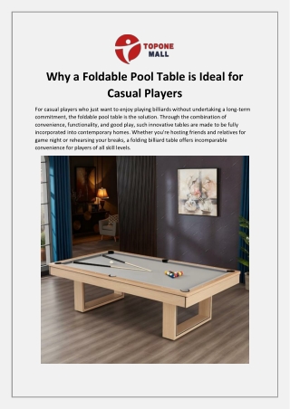 Why a Foldable Pool Table is Ideal for Casual Players