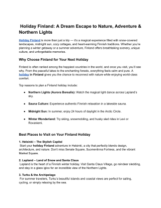 Holiday Finland_ A Dream Escape to Nature, Adventure & Northern Lights