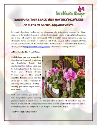 Transform Your Space with Monthly Deliveries of Elegant Orchid Arrangements
