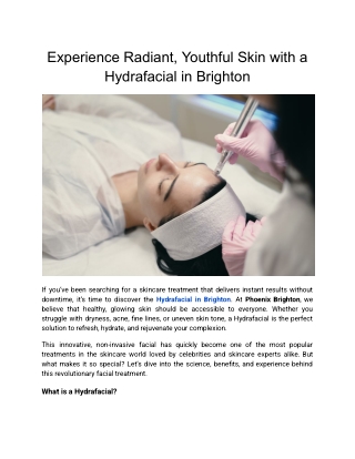 Experience Radiant, Youthful Skin with a Hydrafacial in Brighton