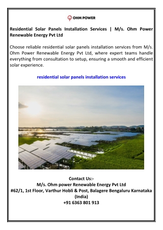 Residential Solar Panels Installation Services | M/s. Ohm Power Renewable Energy
