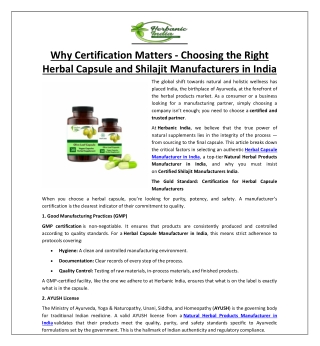 Choosing the Right Herbal Capsule and Shilajit Manufacturers in India
