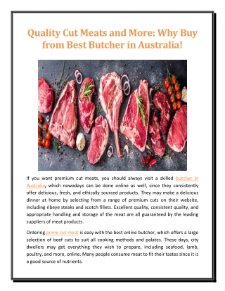 Quality Cut Meats and More Why Buy from Best Butcher in Australia!