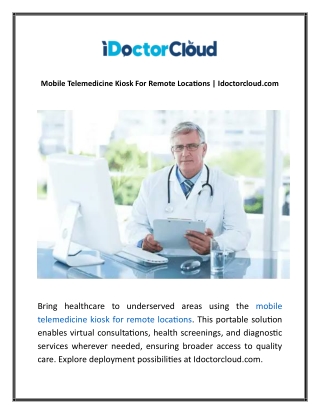 Mobile Telemedicine Kiosk For Remote Locations | Idoctorcloud.com