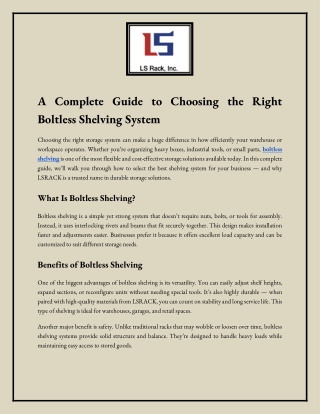 A Complete Guide to Choosing the Right Boltless Shelving System