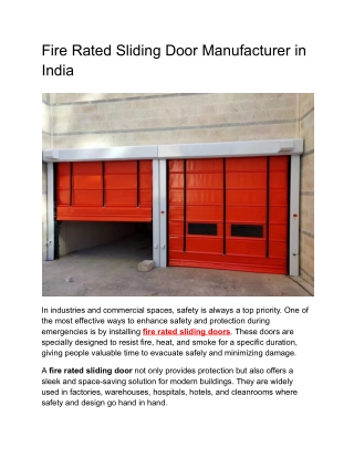 Fire Rated Sliding Door Manufacturer in India | Cronax Industries