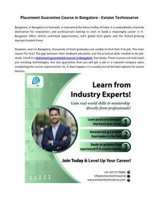 Placement Guarantee Course in Bangalore - Evision Technoserve