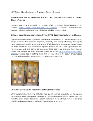 The UPVC Door Manufacturers in Chennai - Titans Windows