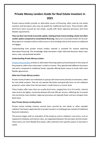 Private Money Lenders Guide for Real Estate Investors in 2025