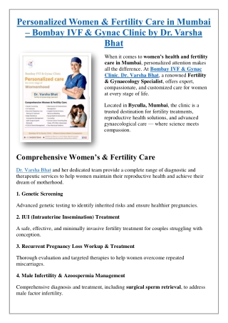 Personalized Women & Fertility Care in Mumbai –  Dr. Varsha Bhat