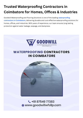 Waterproofing Contractors in Coimbatore  Waterproofing Solutions