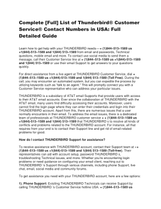 Complete [Full] List of Thunderbird®️ Customer Service® Contact Numbers in USA