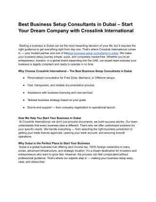 Best Business Setup Consultants in Dubai – Start Your Dream Company with Crosslink International