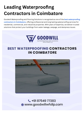 Best Waterproofing Contractors in Coimbatore Waterproofing Services