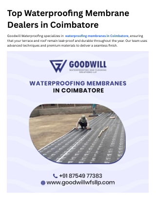 Waterproofing Membranes in Coimbatore Roof Waterproofing Membrane