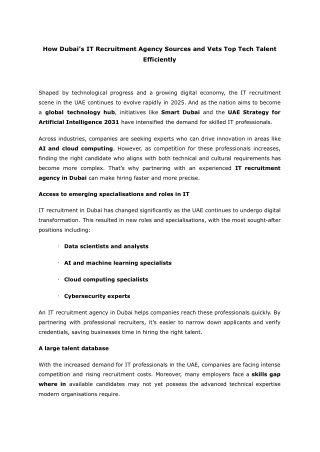 How Dubai’s IT Recruitment Agency Sources and Vets Top Tech Talent Efficiently