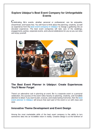 Explore Udaipur's Best Event Company for Unforgettable Events