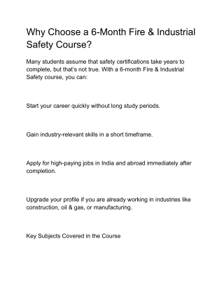 Why Choose a 6-Month Fire & Industrial Safety Course