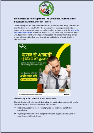 From Detox to Reintegration and The Complete Journey at the Best Nasha Mukti Kendra in Indore