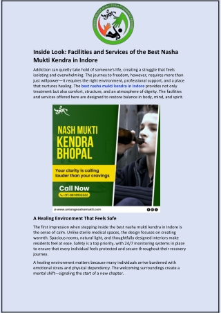 Inside Look and Facilities and Services of the Best Nasha Mukti Kendra in Indore