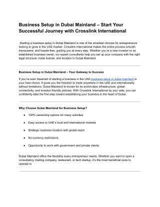 Business Setup in Dubai Mainland – Start Your Successful Journey with Crosslink International