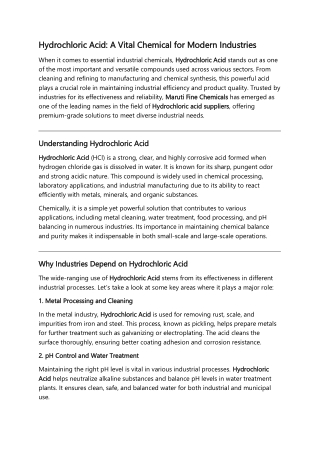 Hydrochloric Acid: A Vital Chemical for Modern Industries