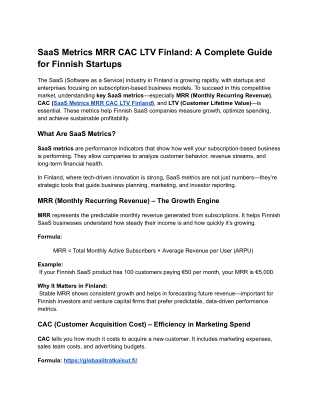 SaaS Metrics MRR CAC LTV Finland_ A Complete Guide for Finnish Startups
