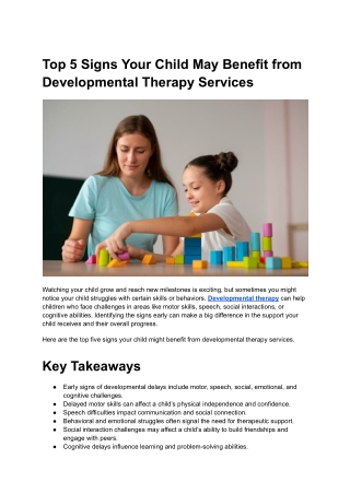 Top 5 Signs Your Child May Benefit from Developmental Therapy Services