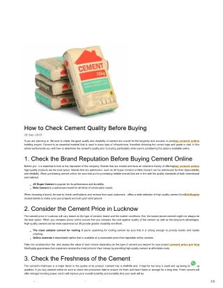 Cement Quality Before Buying