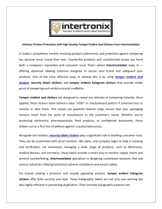 Enhance Product Protection with High-Quality Tamper Evident Seal Stickers from I