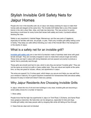 Stylish Invisible Grill Safety Nets for Jaipur Homes