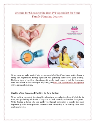 Criteria for Choosing the Best IVF Specialist for Your Family Planning Journey