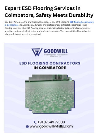 ESD Flooring Contractors in Coimbatore ESD Flooring Services