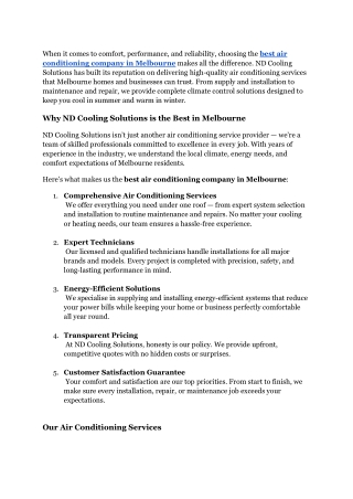 Best Air Conditioning Company in Melbourne _ ND Cooling