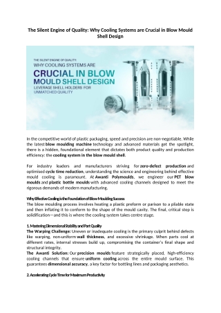 The Silent Engine of Quality Why Cooling Systems are Crucial in Blow Mould Shell Design