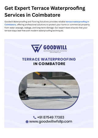 Terrace Waterproofing in Coimbatore Terrace Water Proof Experts