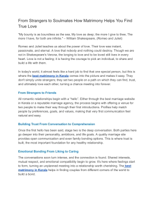 From Strangers to Soulmates How Matrimony Helps You Find True Love