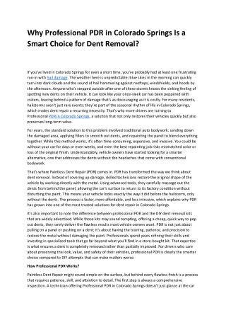 Professional PDR in Colorado Springs