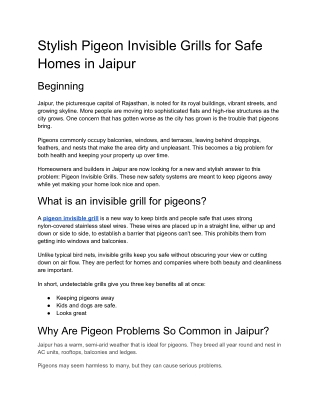 Stylish Pigeon Invisible Grills for Safe Homes in Jaipur