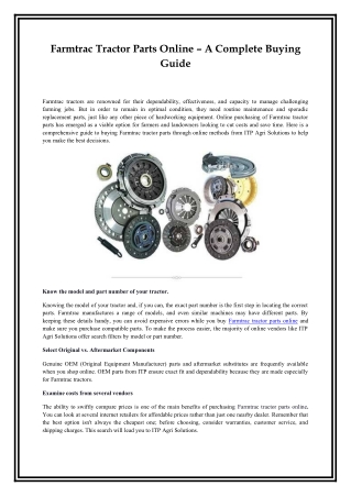 Farmtrac Tractor Parts Online – A Complete Buying Guide