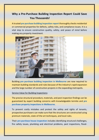 Why a Pre-Purchase Building Inspection Report Could Save You Thousands!
