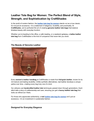 Leather Tote Bag for Women: The Perfect Blend of Style, Strength, and Sophistica