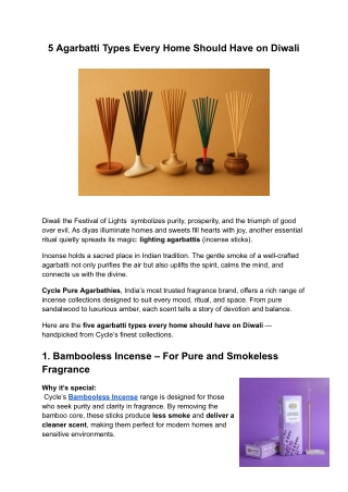 5 Agarbatti Types Every Home Should Have on Diwali