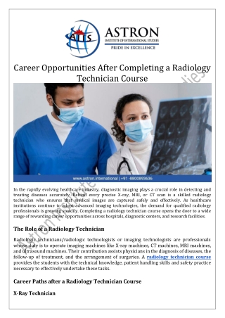 Career Opportunities After Completing a Radiology Technician Course