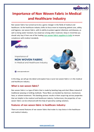 Importance of Non Woven Fabric in Medical and Healthcare Industry