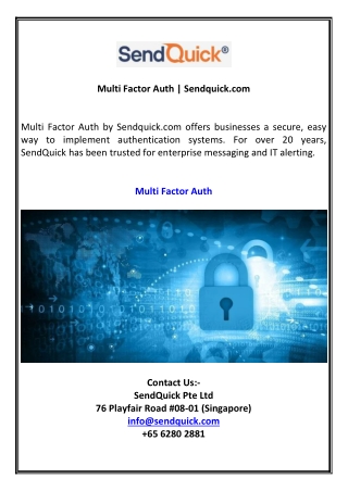 Multi Factor Auth | Sendquick.com