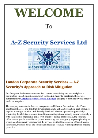 London Corporate Security Services — A-Z Security’s Approach to Risk Mitigation