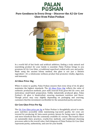 Pure Goodness in Every Drop – Discover the A2 Gir Cow Ghee from Palan Poshan